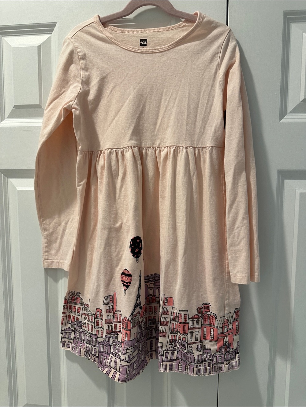 Tea Collection Pink Long Sleeve Girls' Dress with City & Hot Air Balloon Print